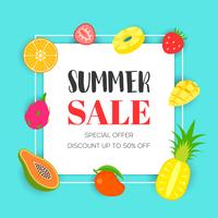 Sommarförsäljning med tropisk frukt, vektor illustration