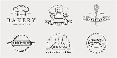 satz von bäckerei logo linie kunst einfache minimalistische vektorillustration vorlage symbol grafikdesign. Bündelsammlung verschiedener Restaurants und Cafés für Symbol- und Zeichengeschäfte mit Typografie vektor