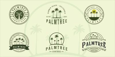 uppsättning av palm vintage logotyp vektor illustration mall ikon grafisk design. bunt samling av olika retro tropiska växter på stranden med typografi stil