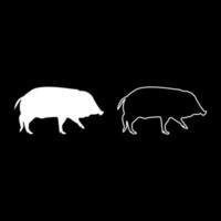 Wildschwein, Schwein, Warze, Schwein, Suidae, Sus, Tusker, Scrofa, Silhouette, weiße Farbe, Vektorgrafik, solides Umriss-Stilbild vektor