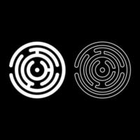 Rundes Labyrinth-Symbol, weiße Farbe, Vektorgrafiken, flacher Stil, Bildsatz vektor