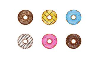 Reihe von isolierten Donuts. bunte Donut-Illustration. Ansicht von oben vektor