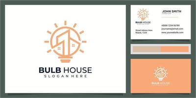 Home-Logo-Design mit kreativem Glühbirnen-Konzept, Logo-Vektorhaus und Glühbirnen-Symbol mit Visitenkarten-Design vektor