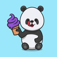 niedlicher panda mit blaubeereiskegel cartoon vektor symbol illustration