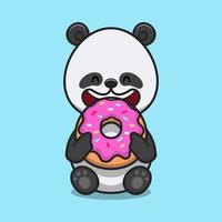 niedlicher panda, der donut-cartoon-vektor-symbol-illustration isst vektor