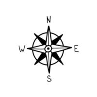Kompass-Symbol handgezeichnet isoliert auf weißem Hintergrund. Doodle-Geographie-Symbol. Kompasszeichen, Logo. Vektor-Illustration vektor