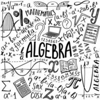 matematik symboler Ikonuppsättning. algebra eller matematik ämne doodle design. utbildning och studie koncept. tillbaka till skolan bakgrund för anteckningsbok, inte block, skissbok. handritad illustration. vektor