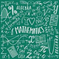 matematik symboler Ikonuppsättning. algebra eller matematik ämne doodle design. utbildning och studie koncept. tillbaka till skolan bakgrund för anteckningsbok, inte block, skissbok. handritad illustration. vektor