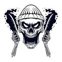 Totenkopf-Mütze bringt Messer-Vektor-Illustration-T-Shirt-Design vektor