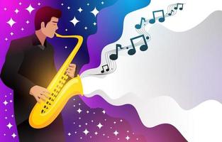 mann, der ein saxophon für jazzmusikhintergrund spielt vektor