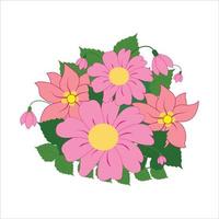 bukett rosa blommor av nypon på ljusgrön bakgrund. vektor blommig illustration i tecknad platt stil.
