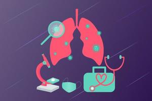 behandling av luftvägssjukdomar. lunginspektion. pulmonology av mänsklig vektorillustration för webbplats, app, banner. fibros, virus, tuberkulos, lunginflammation, cancer, lungdiagnos läkare behandlar vektor