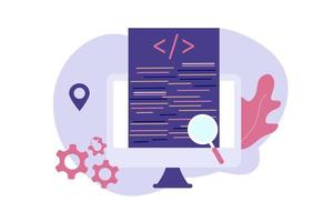 målsida för programvaruutveckling kodningsprocess koncept. designer, programmering, testning av plattformsoberoende kod, app. skapa, redigera skriptwebbplatser och mobila enheter. affärsteknisk programvara vektor