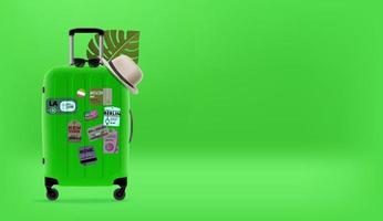 reisekonzept mit grüner reisetasche. genießen Sie Sommerreisen. 3D-Vektorbanner mit Kopierraum vektor