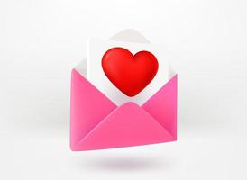 Liebesbrief-Konzept. Rosa Papierumschlag mit rotem Herz. 3D-Vektor-Illustration vektor