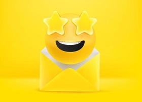 Papierumschlag mit lächelndem Emoji. 3D-Vektor-Illustration vektor