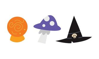 Satz von Halloween-Artikeln in Illustrationen im Doodle-Stil. vektor