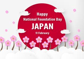 Happy National Foundation Day 2019 für Japaner. Template-Design im Flatlay-Stil. Vektor illlustration mit Papierschnitt und Handwerkskonzept.