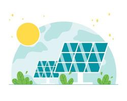 solpaneler, alternativ kraftstation. begreppet grön energi och förnybara energikällor. platt vektorillustration. vektor