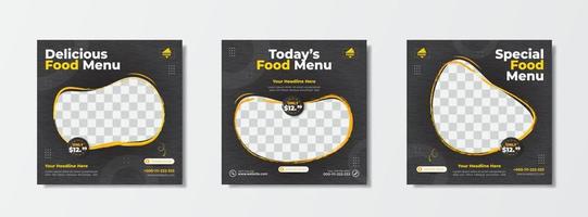 Lebensmittelmenü-Werbeverkaufsvorlage mit dunklem Hintergrund für Social-Media-Beiträge vektor