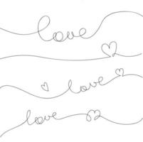 satz abstrakte schriftzüge liebe und herz, gezeichnet durch durchgehende linienkunst auf weißem hintergrund. symbole der liebe und romantik, können zum drucken, vektorillustration verwendet werden vektor