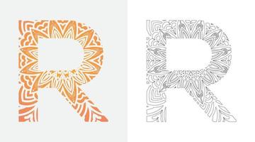 alfabetet bokstaven r popkonst, mandala färg ornament design vektor
