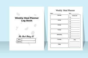 wöchentliches Essensplaner-Logbuch. Essensplaner-Notizbuch. wöchentliche Einkaufsliste Logbuch. Vorlage für einen wöchentlichen Essensplaner. Vorlage für eine Einkaufsliste.