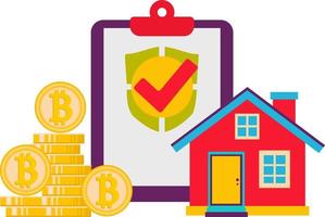 Vertrag. Kauf eines Hauses mit Bitcoin-Währung. vektor