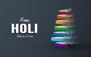 Glad Holi, Färgfestivalen. Mallelementdesign för mall, banner, affisch, hälsningskort. Vektor illustration i pappersskärning, hantverk, origami typ med platt lay stil.