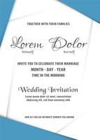 Bröllopsinbjudan är mjukblå och vit färg. Vektor illustration i platta och papperskuret stil.