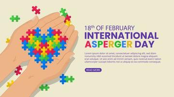 Asperger-Tageshintergrund mit Kinderhänden und einem arrangierten Puzzle-Herz vektor