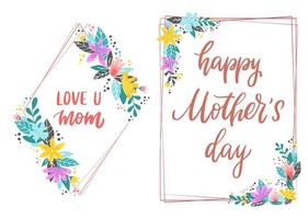 uppsättning mors dag bokstäver citat dekorerade med ramar och blommor för gratulationskort, affischer, utskrifter, inbjudningar, presenter, etc. eps 10 vektor