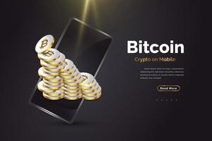 guld bitcoins kommer ut från smartphone. bitcoin kryptovaluta på mobilen vektor