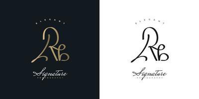 rb anfängliches Logo-Design im goldenen Handschriftstil. r- und b-signaturlogo oder symbol für hochzeit, mode, schmuck, boutique, botanische, florale und geschäftsidentität vektor