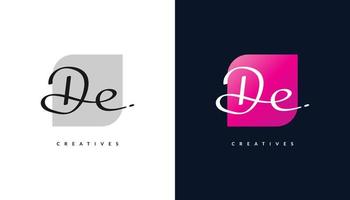 d- und e-signatur-anfangslogodesign mit handschriftstil. de signaturlogo oder symbol für hochzeit, mode, schmuck, boutique, botanische, florale und geschäftliche identität vektor