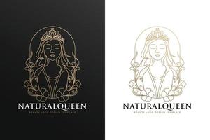 linie kunst natürliche königin gold logo vorlage vektor