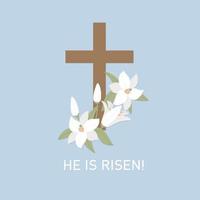 krucifix eller kors på himlen han är uppstånden Kristi uppståndelse påsk vektor
