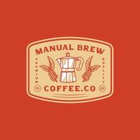hand gezeichnetes vintage-manual-brew-café-logo-abzeichen vektor