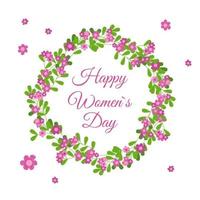 lycklig kvinnodag gratulationskort. blommig rund ram isolerad. söta rosa blommor vinjett. vektor handritad illustration