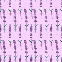 lavendel blommor seamless mönster. vektor rosa bakgrund med isolerade lavendel blossom stjälkar. vårdesign med blommiga inslag