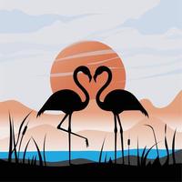 Silhouette mit zwei Flamingos, geformt aus Herzvektor