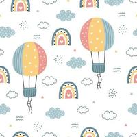 ballong med regnbågar på himlen baby sömlösa mönster som används för tryck, tapeter, textilier vektor