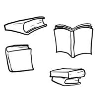 handritad bok ikonuppsättning i tunn linje stil doodle stil vektor