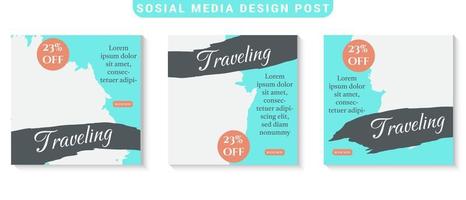 uppsättning redigerbar fyrkantig banner för resor sociala medier post vektor