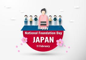 Happy National Foundation Day 2019 für Japaner. Template-Design im Flatlay-Stil. Vektor illlustration mit Papierschnitt und Handwerkskonzept.