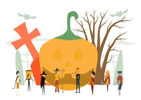 Minimale Szene für Halloween-Tag, 31. Oktober, mit Monstern, die Dracula, Glas, Kürbismann, Frankenstein, Regenschirm, Katze, Spassvogel, Hexenfrau umfassen. Vektorabbildung getrennt auf weißem Hintergrund. vektor