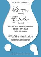 Hochzeitseinladung ist weiche blaue und weiße Farbe. Vektorillustration in der Ebene und in der Papierschnittart. vektor