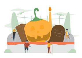 Minimale Szene für Halloween-Tag, 31. Oktober, mit Monstern, die Kürbismann, Frankenstein, Katze, Hexenfrau umfassen. Vektorabbildung getrennt auf weißem Hintergrund. vektor