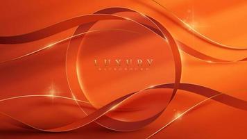 orangefarbener luxushintergrund mit kreisrahmendekoration und goldenem 3d-band und glitzerndem lichteffektelement. vektor
