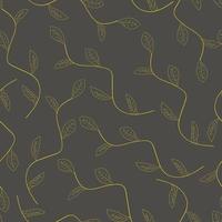seamless mönster av gula kvistar med löv på en grå bakgrund vektor